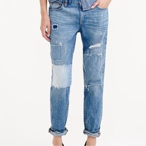 NWT J Crew Broken In Boyfriend Patch Medium Wash Jeans Size 24